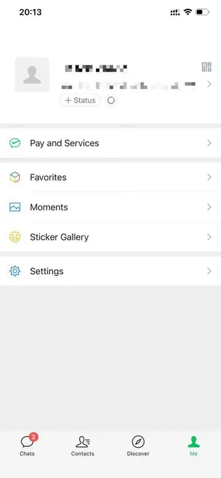 WeChat Me tab showing Pay and Services entry