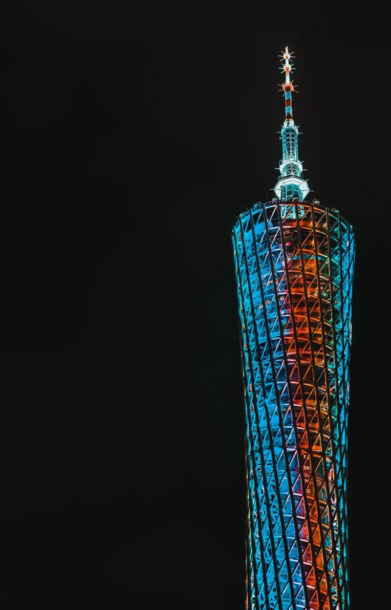 The illuminated Canton Tower at night in Guangzhou