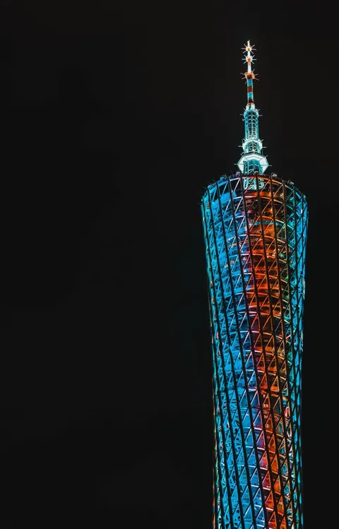 The illuminated Canton Tower at night in Guangzhou