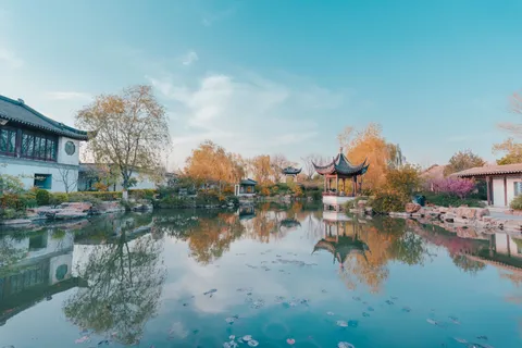A pavilion beside a pond in a classical Suzhou garden